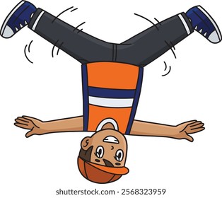 Breakdance B Boy doing a Head Spin Cartoon Clipart