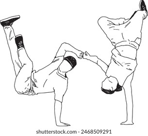 Breakdance  Digital illustration. Street dance and hip hop culture concept for design and print. Line art