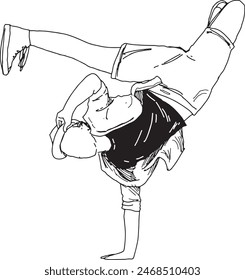 Breakdance  Digital illustration. Street dance and hip hop culture concept for design and print. Line art