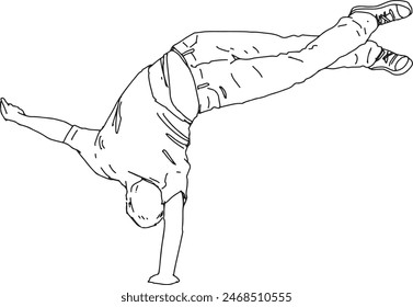 Breakdance  Digital illustration. Street dance and hip hop culture concept for design and print. Line art