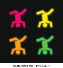 Breakdance four color glowing neon vector icon