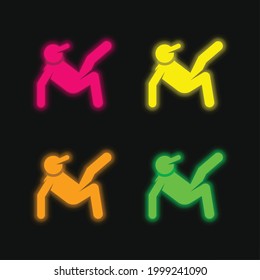 Breakdance four color glowing neon vector icon