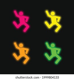 Breakdance four color glowing neon vector icon