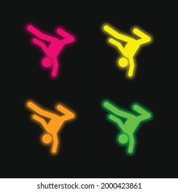 Breakdance four color glowing neon vector icon