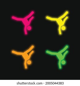 Breakdance four color glowing neon vector icon