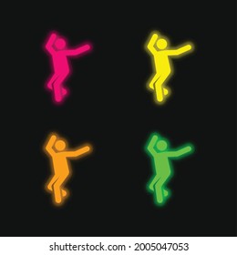 Breakdance four color glowing neon vector icon