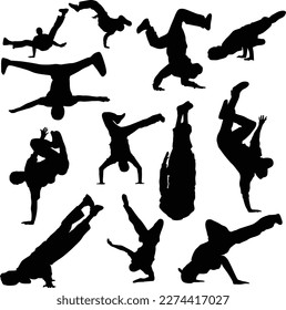 Breakdance hip hop silhouette. Professional Breakdancing boy