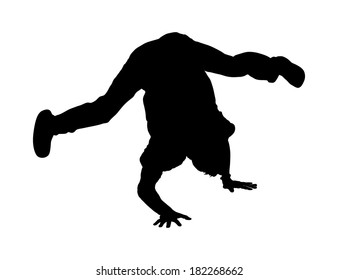 Breakdance vector silhouette, break dance man isolated on white background. 