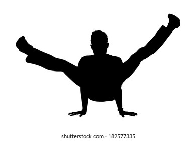 Breakdance vector silhouette, break dance man isolated on white background. Capoiera dancer vector silhouette.