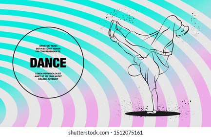 Breakdancer Dancing And Making A Frieze On One Hand. Vector Outline Of Breakdance Sport Illustration.