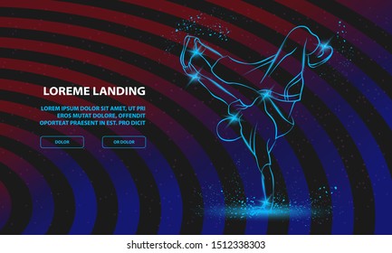 Breakdancer dancing and making a frieze on one hand. Vector Breakdance Background for Landing Page Template.