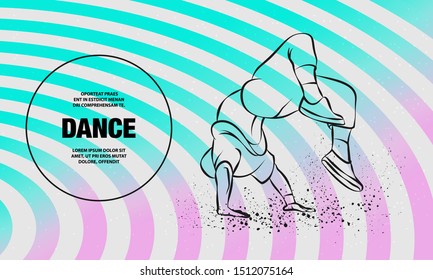 Breakdancer doing a back flip. The man is dancing hip hop style. Vector outline of Breakdance illustration.