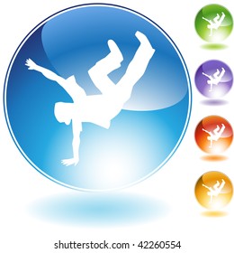 Breakdancer kick crystal icon isolated on a white background.