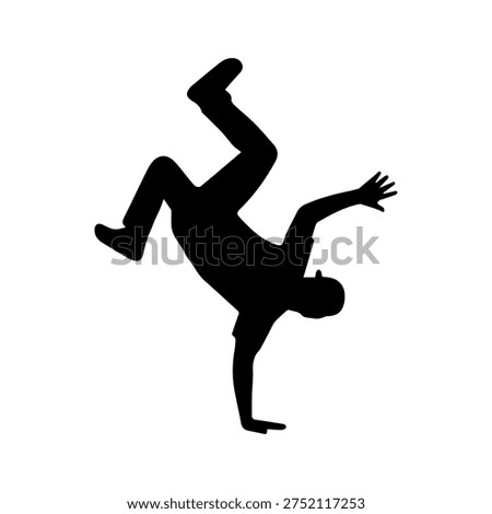 Breakdancer silhouette performing a dynamic handstand freeze on a white background