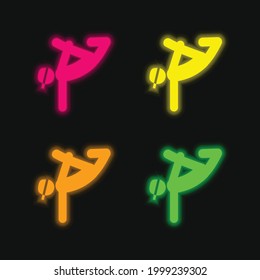 Breakdancing Dancer four color glowing neon vector icon
