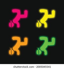 Breakdancing four color glowing neon vector icon