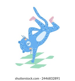 Breakdancing sport. Cute animal is street dancer in movement pose. Vector breakdancer character isolated on white. Concept for urban sport. Summer sport in Paris 2024, activity illustration.