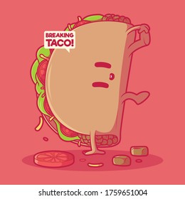 Breakdancing Taco vector illustration. Fast food, dancing, sport, health design concept