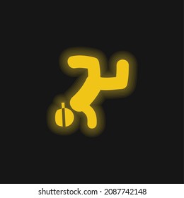 Breakdancing yellow glowing neon icon