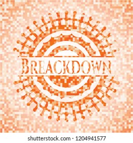 Breakdown abstract emblem, orange mosaic background
