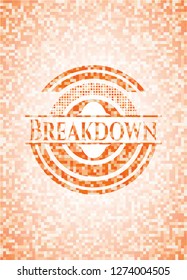 Breakdown abstract emblem, orange mosaic background