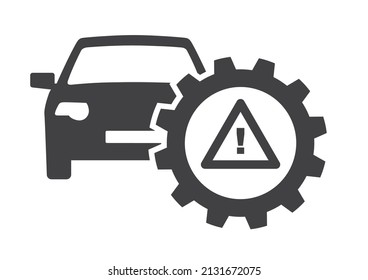 Breakdown icon vector symbol logo template transportation. Black car, cogwheel and warning triangle