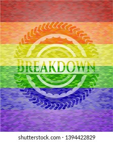 Breakdown on mosaic background with the colors of the LGBT flag