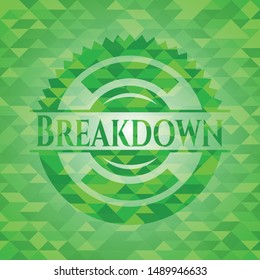 Breakdown realistic green mosaic emblem. Vector Illustration. Detailed.