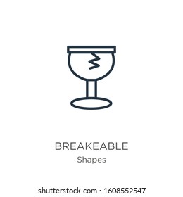 Breakeable icon. Thin linear breakeable outline icon isolated on white background from shapes collection. Line vector sign, symbol for web and mobile