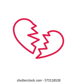 breaked heart thin line red icon on white background, happy valentine day