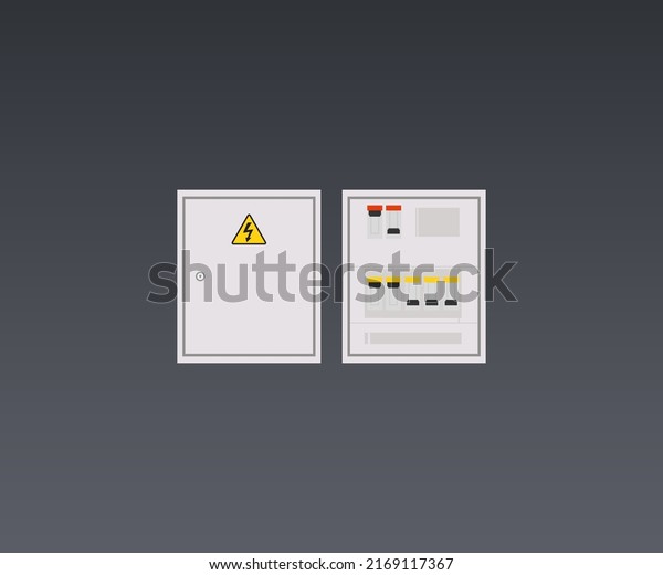 Breakers switch, fuse vector,\
electric box, circuit breakers logo design. Electrical panel,\
switch with wires, electric meter in box vector design and\
illustration.