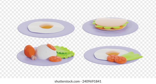 Breakfast 3d icons render clipart. Healthy food vector illustration template.