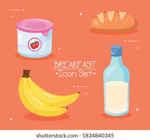 breakfast 4 icon set design, food and meal theme Vector illustration