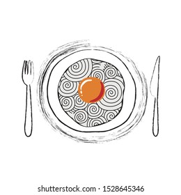 breakfast abstract fried egg on a plate, colorful fried egg, vector illustration isolated on white background.