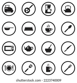 Breakfast Accessories Icons. Black Flat Design In Circle. Vector Illustration.