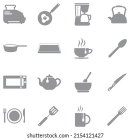 Breakfast Accessories Icons. Gray Flat Design. Vector Illustration.