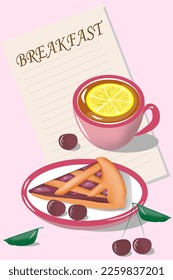 breakfast afternoon tea party cherry pie a cup of tea with lemon