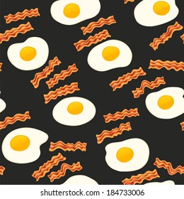 Breakfast With Bacon and Eggs Seamless Vector Pattern Dark. Editable pattern in swatches.