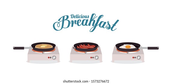 Breakfast bacon pancake and egg design, Food meal fresh product natural market premium and cooking theme Vector illustration