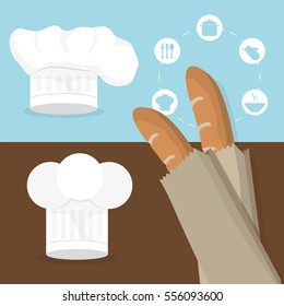 Breakfast Baguettes Hat Chef Tasty Flyer Vector Illustration Eps 10