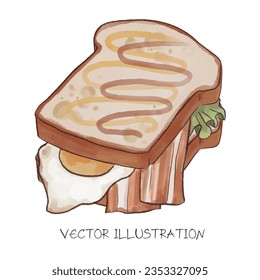 breakfast bakery and coffee watercolor vector illustration