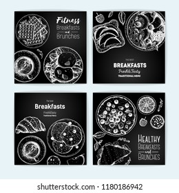 Breakfast banner design template. Banners set. Vector illustration hand drawn,. Hand drawn sketch. Food menu design. Engraved image. Vintage style.