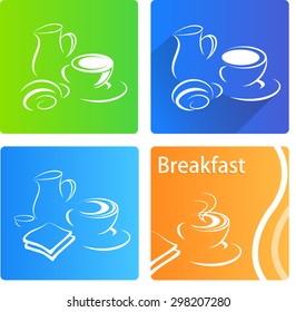 Breakfast banner flat set with coffee 