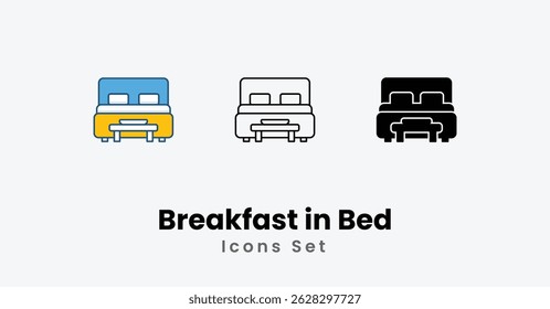Café da manhã em Ícones de cama linha fina e glifo ícone vetor ilustração stock
