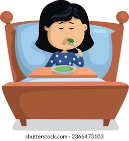 Breakfast in bed, illustration, vector on a white background.
