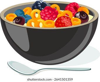 Breakfast with berries in a black plate