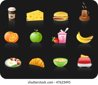 Breakfast black icon set