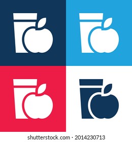 Minimaler Symbolsatz für das Frühstück in Blau und Rot