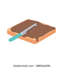 pan de desayuno con crema de chocolate apetitoso comida deliciosa, icono plano sobre fondo blanco ilustración vectorial