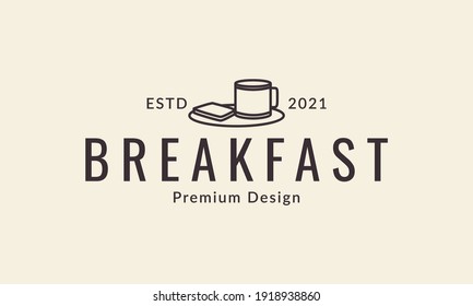 breakfast bread and coffee lines logo design vector icon symbol illustration